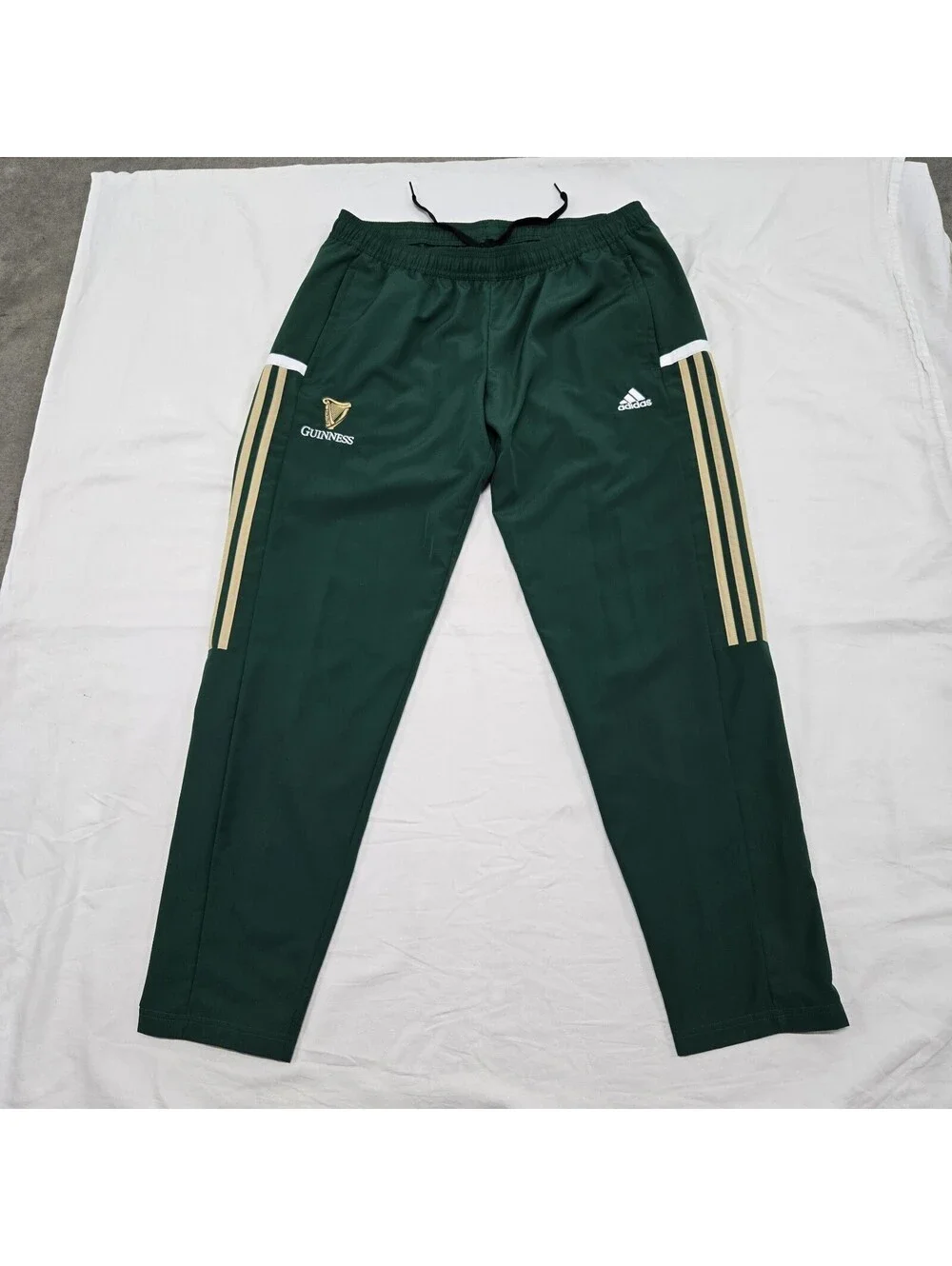 EUC Men's LARGE Adidas x Guinness Track Pants Green Gold White Embroidered Logo